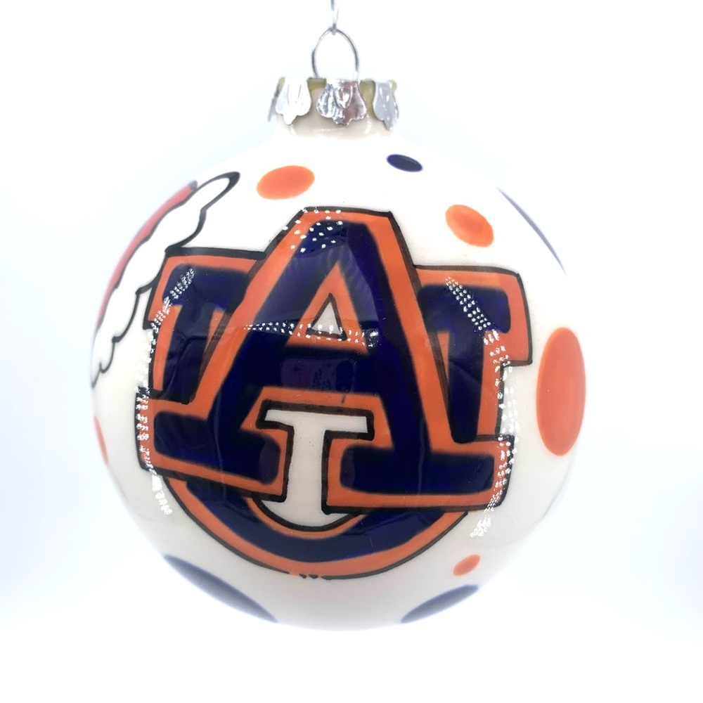Auburn University Hand-Painted Ceramic Christmas Ornament – Santa Hat &Polka Dot